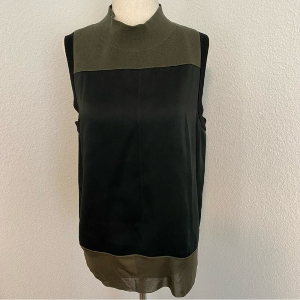 RAG & BONE Black Green Mock Turtle Neck Top Sleeveless Knit Crepe Tunic Size M